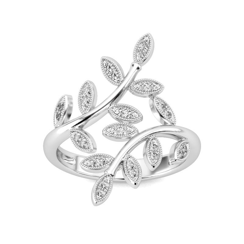 Jeulia Leaf Design Sterling Silver Cocktail Ring