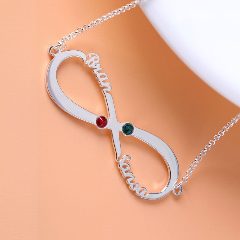 Jeulia Two Name Infinity Necklace with Birthstones Sterling Silver