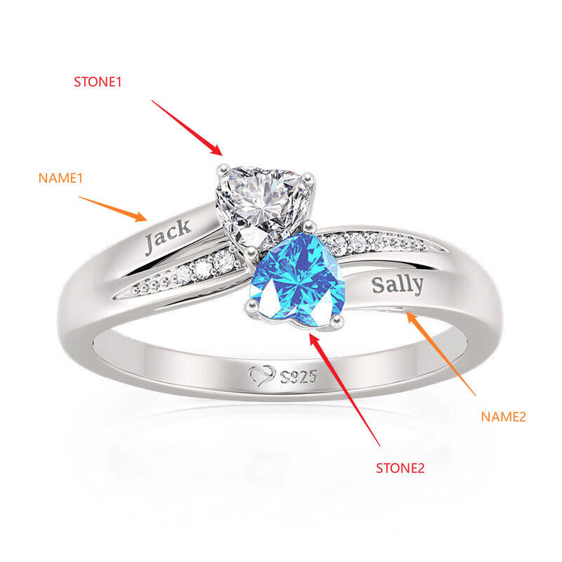 Jeulia "Shooting Star" Two Hearts Custom Name Promise Ring