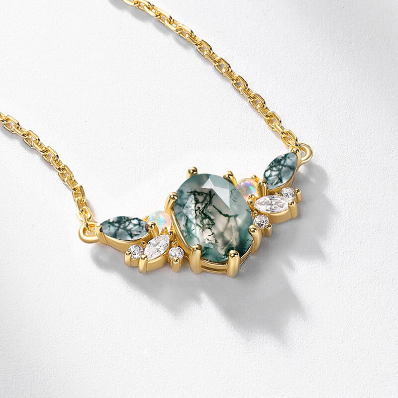 Jeulia Collier Vintage en Agate Mousse et Opale en Argent Sterling