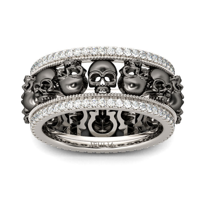 Jeulia Two Tone Sterling Silver Skull Ring