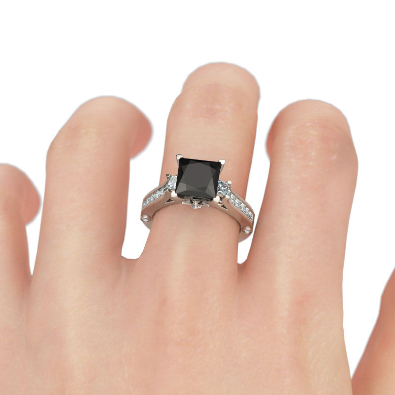 Jeulia Anello Con Pietra Nera Taglio Princess In Argento Sterling