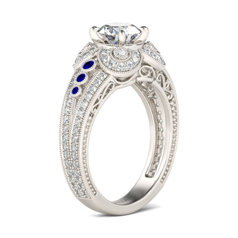 Jeulia Milgrain Flower Design Round Cut Sterling Silver Ring