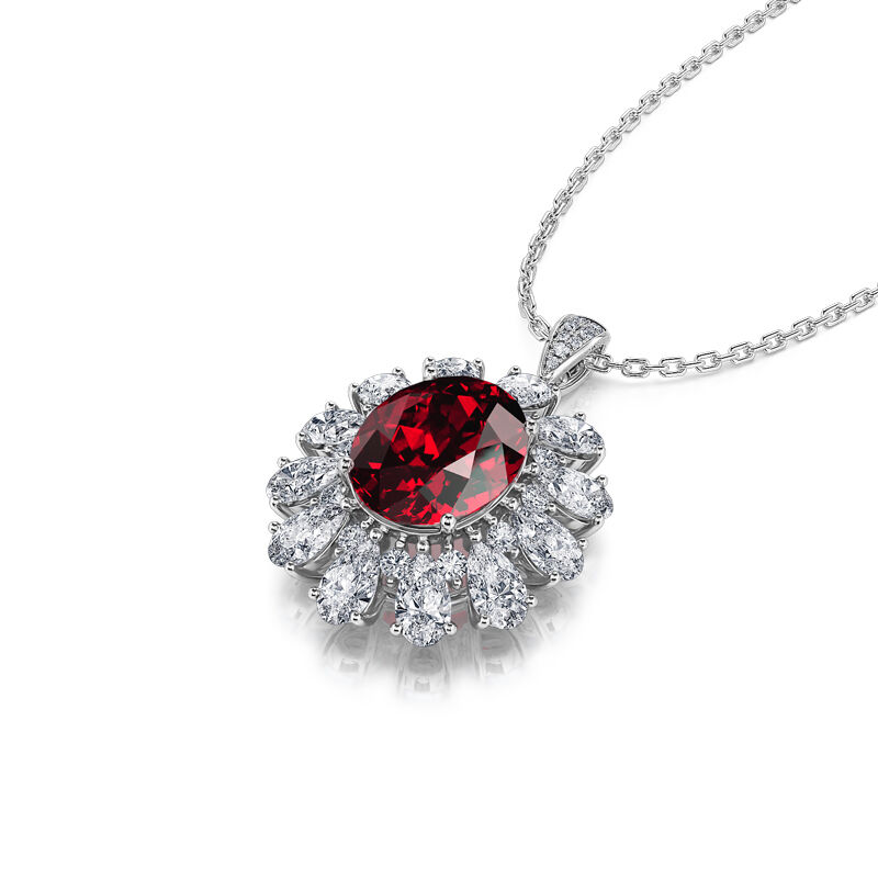 Jeulia "Brennendes Rot" Luxuriöse Halo Oval-Schliff Sterling Silber Halskette