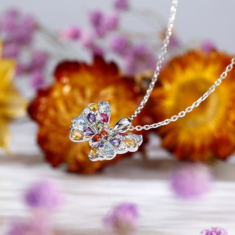 Jeulia Mehrfarbige Schmetterling mit Birnenschliff Sterling Silber Halskette