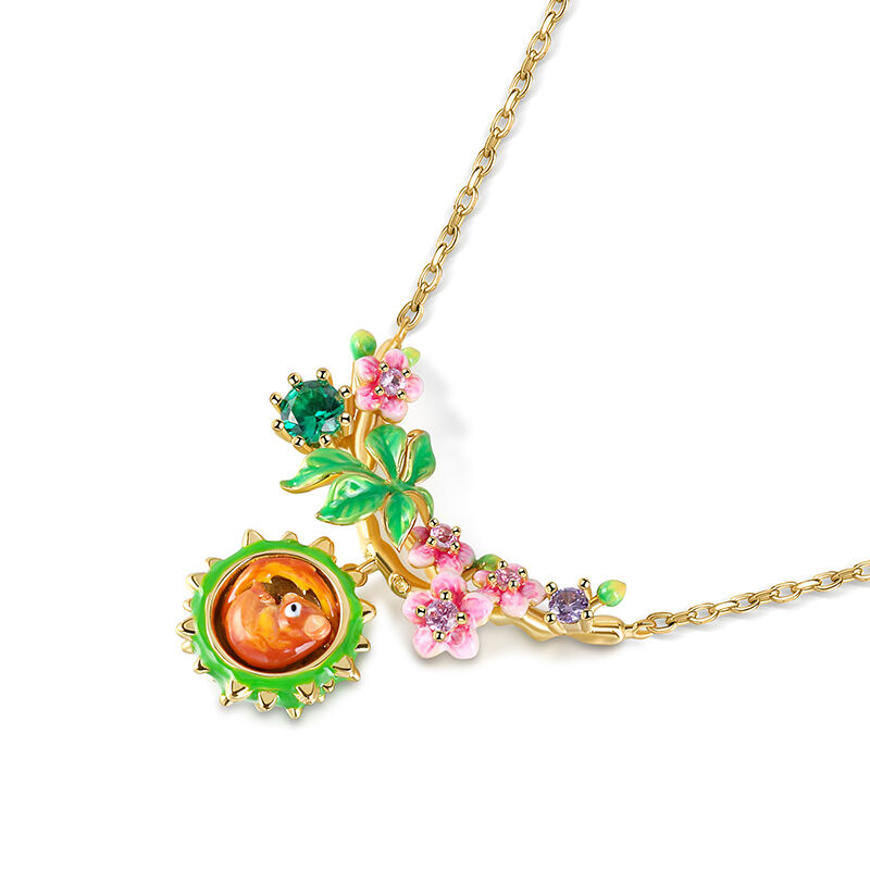 Jeulia "Have Fun" Squirrel with Flower Enamel Sterling Silver Necklace
