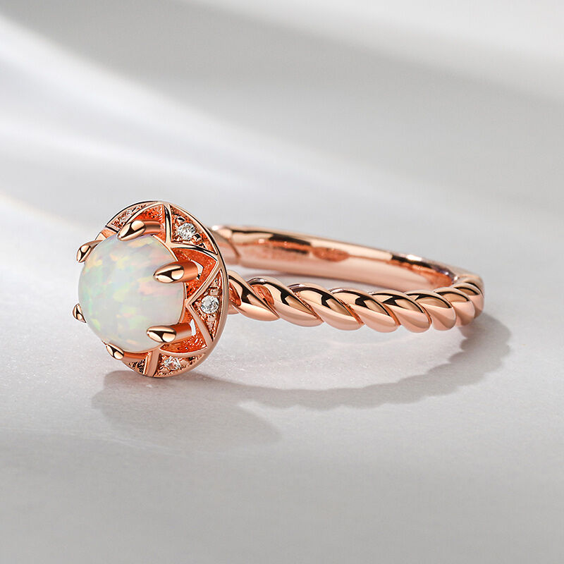 Jeulia Twist Shank Opal Sterling Silver Engagement Ring