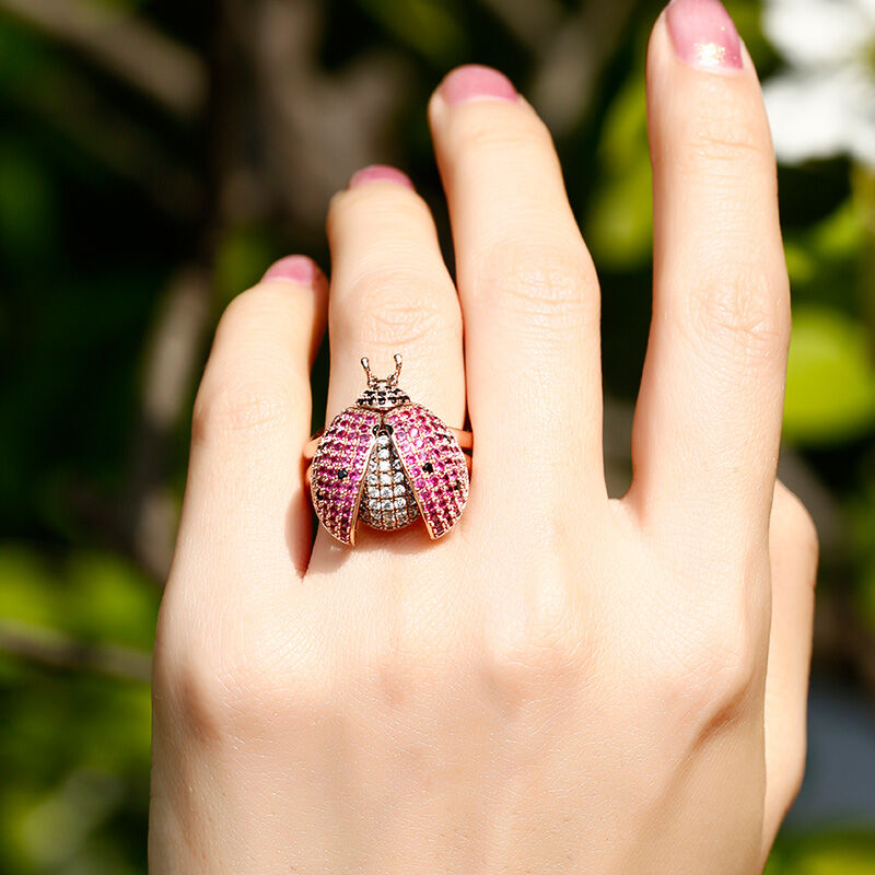 Jeulia "Flying Ladybug" Movable Sterling Silver Ring