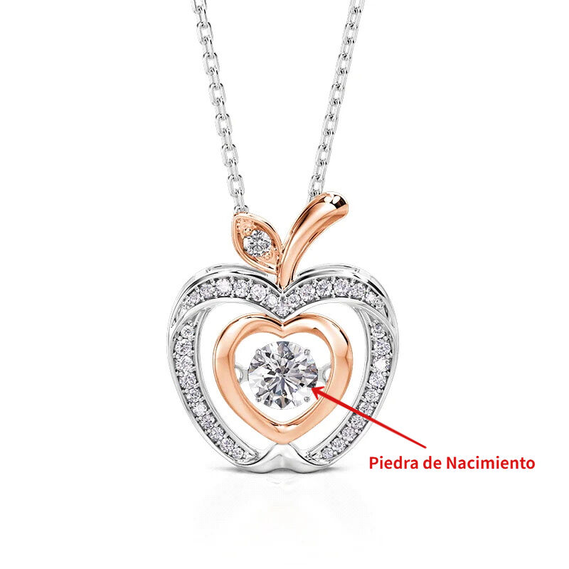 Jeulia Collar de Corazón con Diseño Manzana Hueca Dos Tonos con Piedra Bailarina