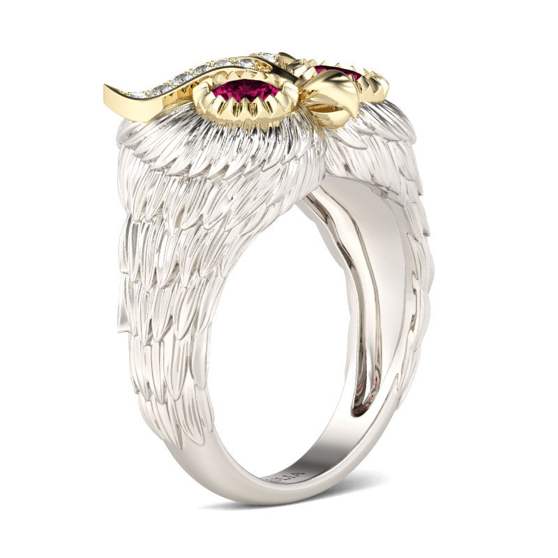 Jeulia Two Tone Feather Design Round Cut Sterling Silver Owl Ring