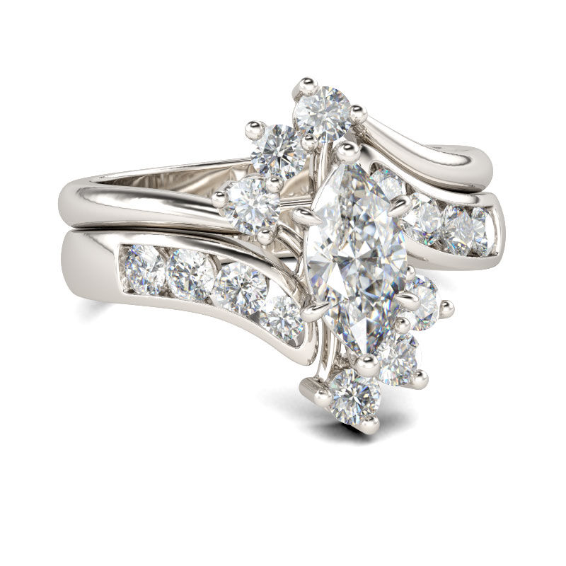 Jeulia Bypass Marquise Cut Sterling Silver Ring Set