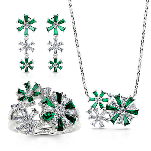 Jeulia Fancy Snowflake Emerald Cut Sterling Silver Jewelry Set Jeulia Jewelry