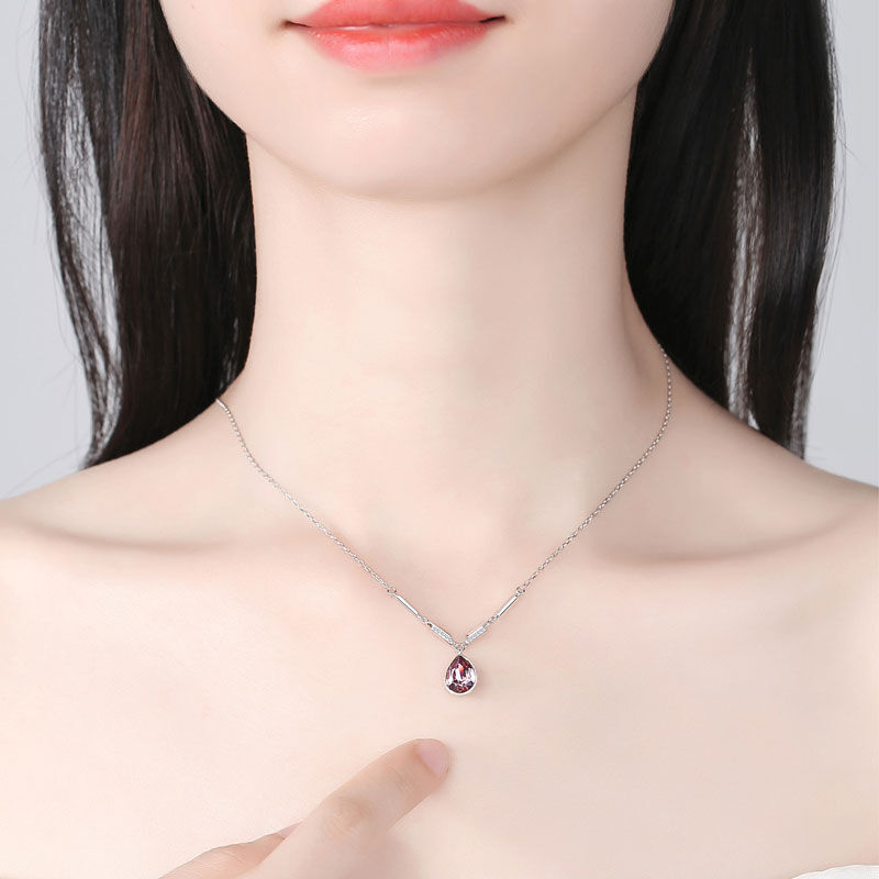 Jeulia Classic Pear-cut Pink Stone Sterling Silver Necklace