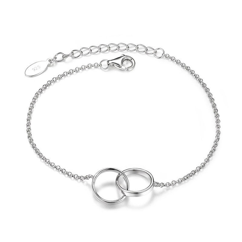 Jeulia Double Circle Loops Charm Sterling Silver Bracelet