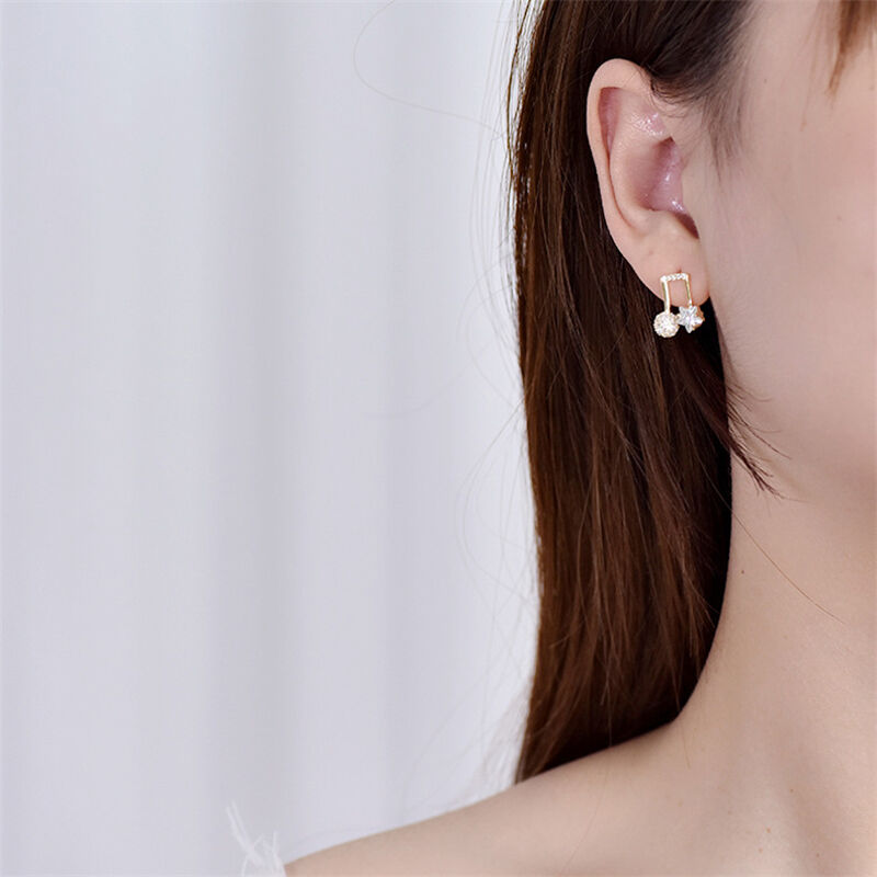 Jeulia Musical Note Sterling Silver Asymmetrical Earrings