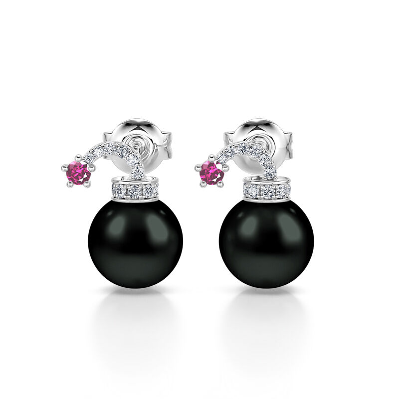 Jeulia Bomb Design Cultured Black Pearl Sterling Silver Earrings