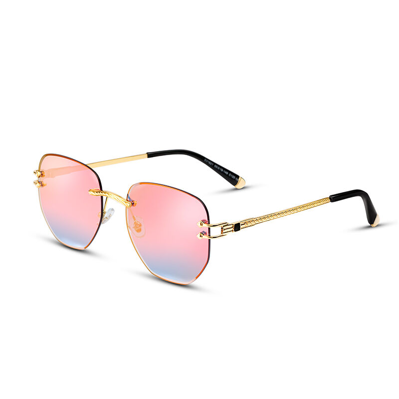 Jeulia "Make A Splash" Geometric Pink Mirror Rimless Women's Sunglasses
