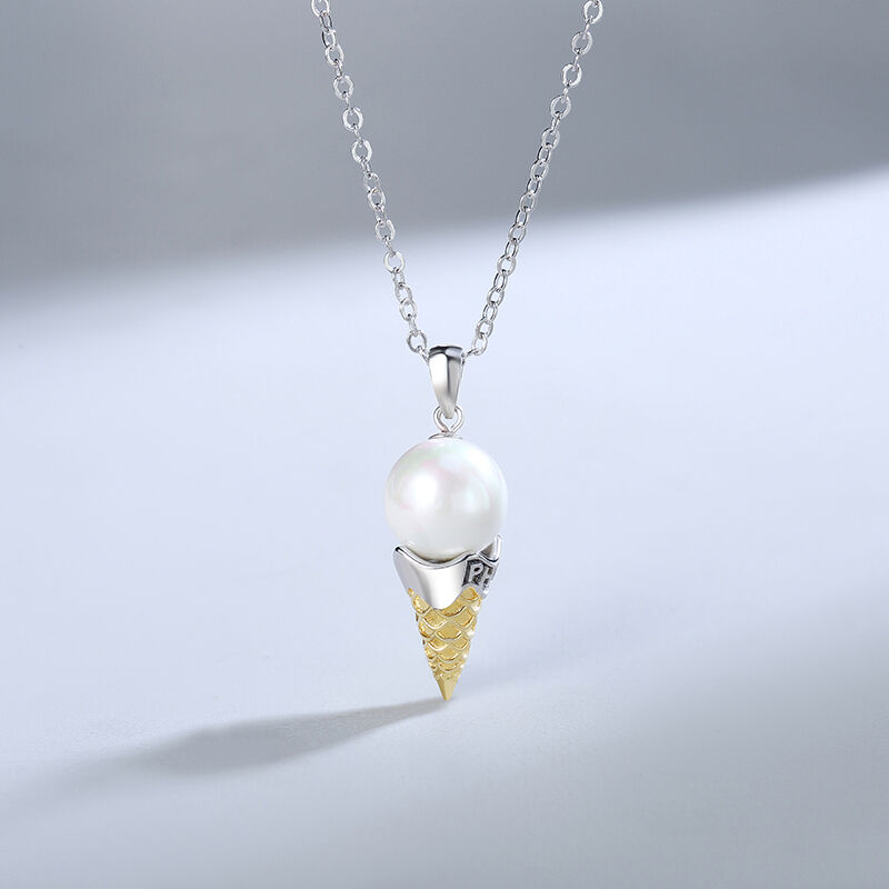 Jeulia Ice Cream Pearl Personalized Sterling Silver Necklace