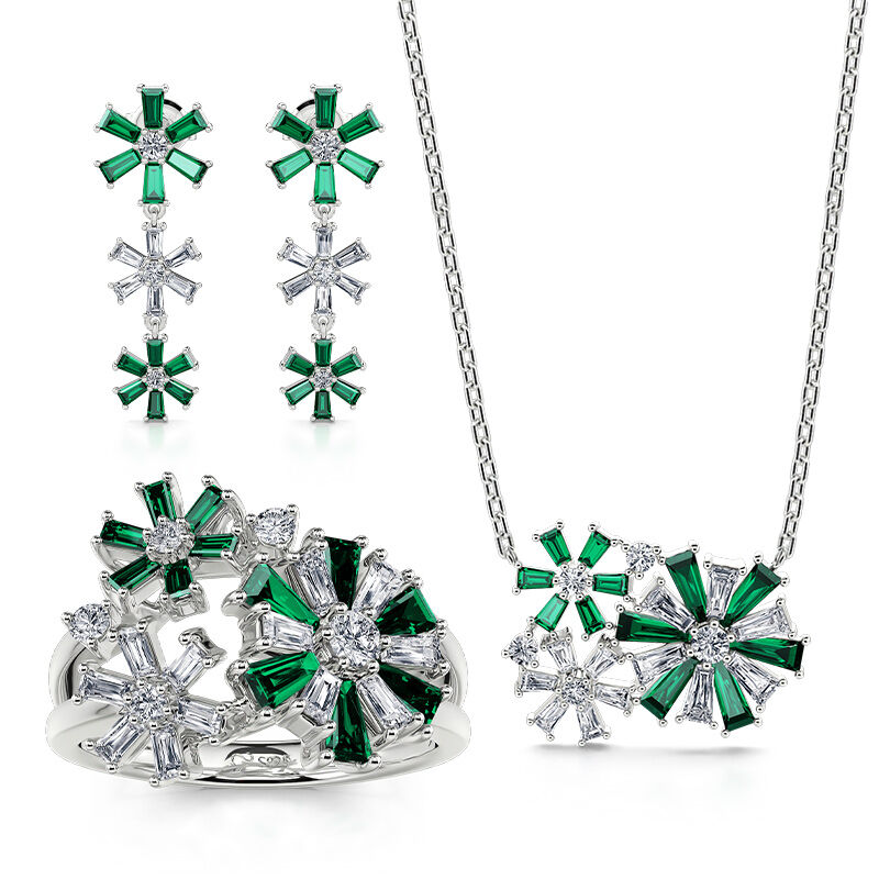 Jeulia Fancy Snowflake Emerald Cut Sterling Silver Jewelry Set