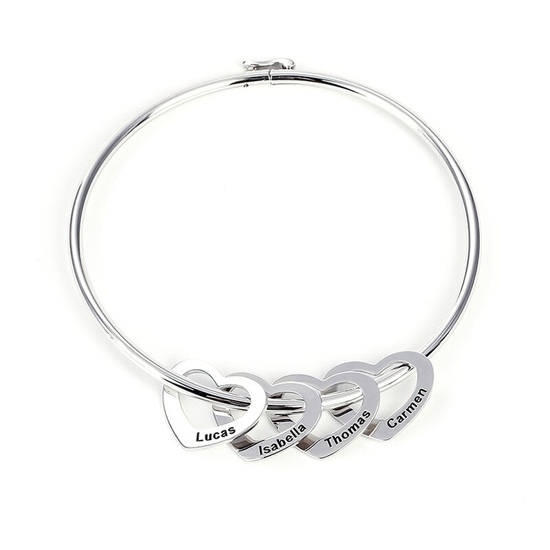 Jeulia Bangle Bracelet with Heart Shape Pendants in Sterling Silver