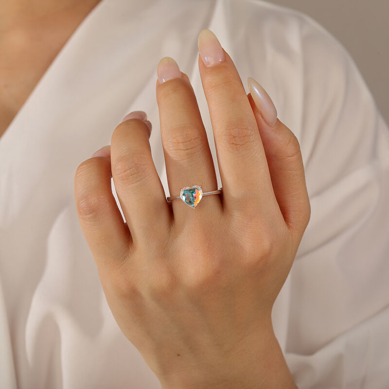 Jeulia "Rainbow Light" Clear Glass Heart Promise Ring Sterling Silver