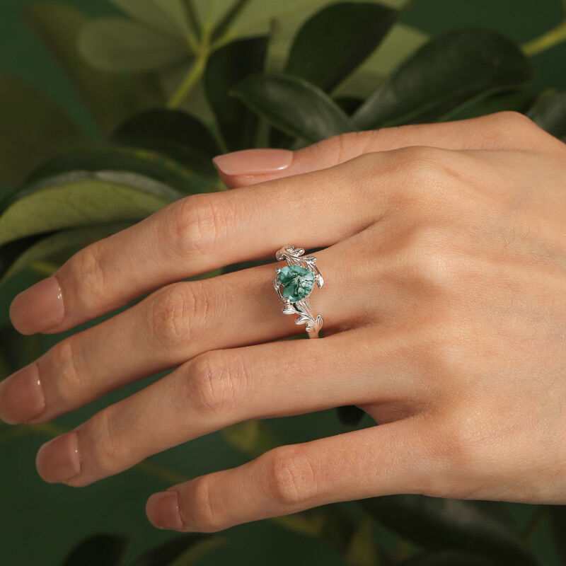 Jeulia Heart Shaped Moss Agate Engagement Ring