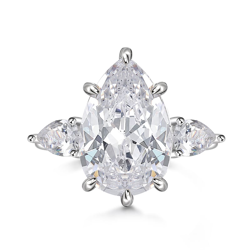 Jeulia Three Stone Pear Cut Sterling Silver Engagement Ring