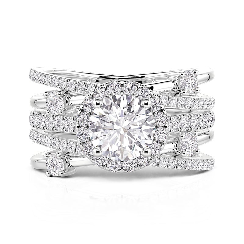 Jeulia Symmetrical Twisted Enhancer Halo Round Cut Bridal Set