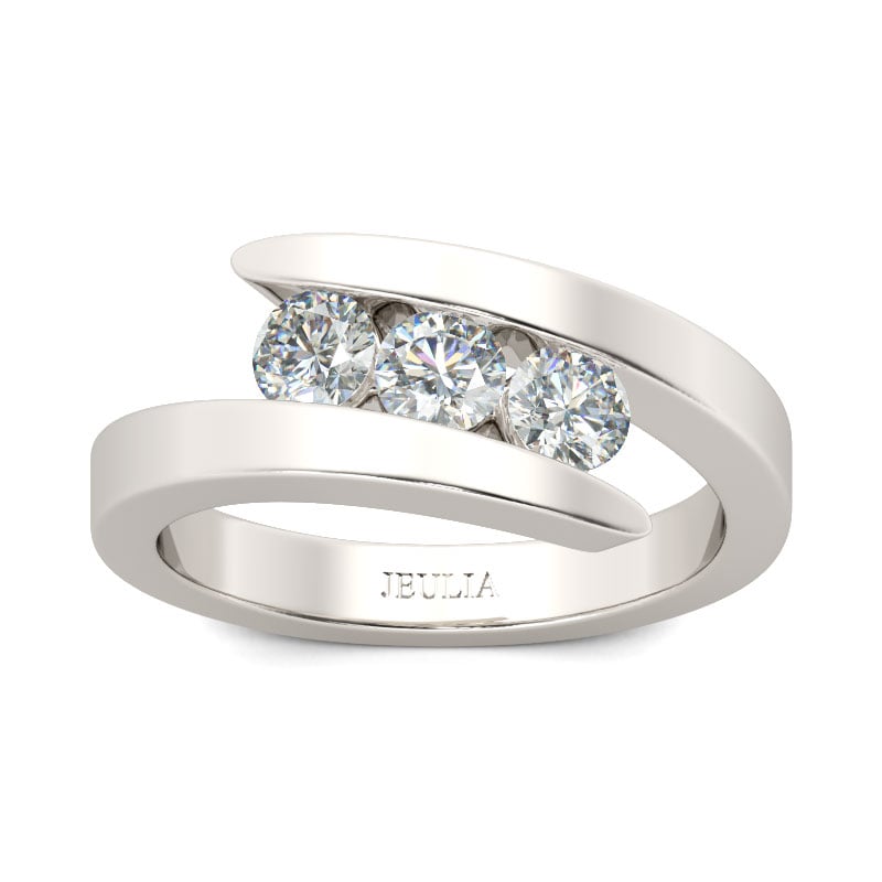 Jeulia Tension Three Stone Round Cut Sterling Silver Ring