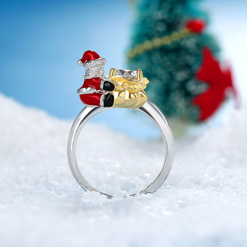 Jeulia Hug Me "Christmas Baby" Candy Bag Round Cut Sterling Silver Ring