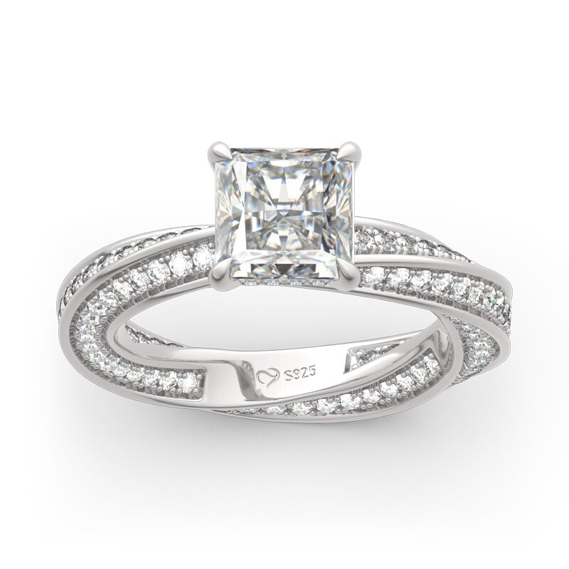 Jeulia Twist Design Princess Cut Sterling Silver Ring