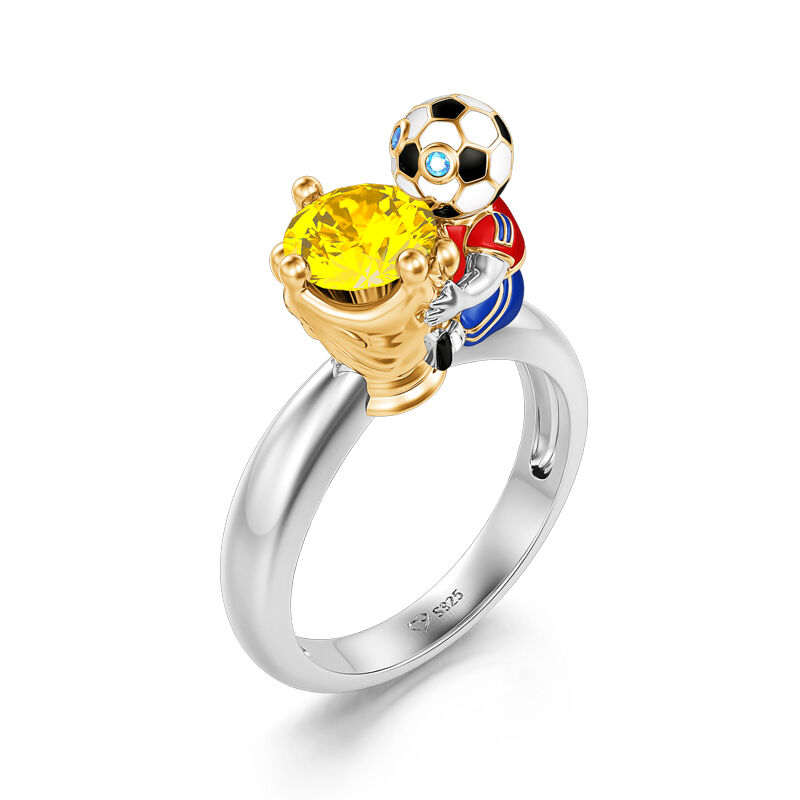 Jeulia Hug Me "You're My Champion" Spain Football Team Round Cut Sterling Silver Ring