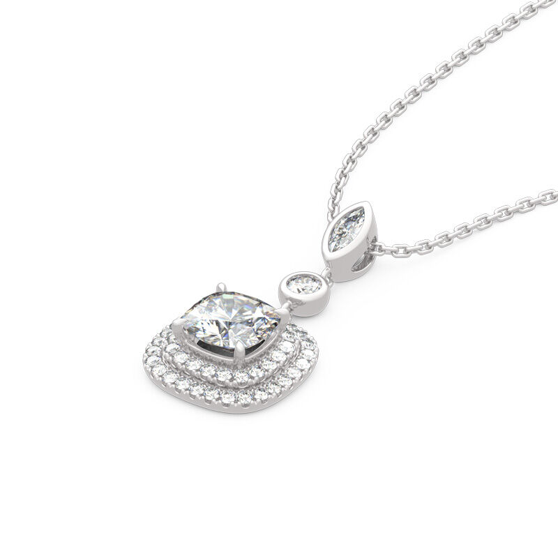 Jeulia Double Halo Cushion Cut Sterling Silver Necklace