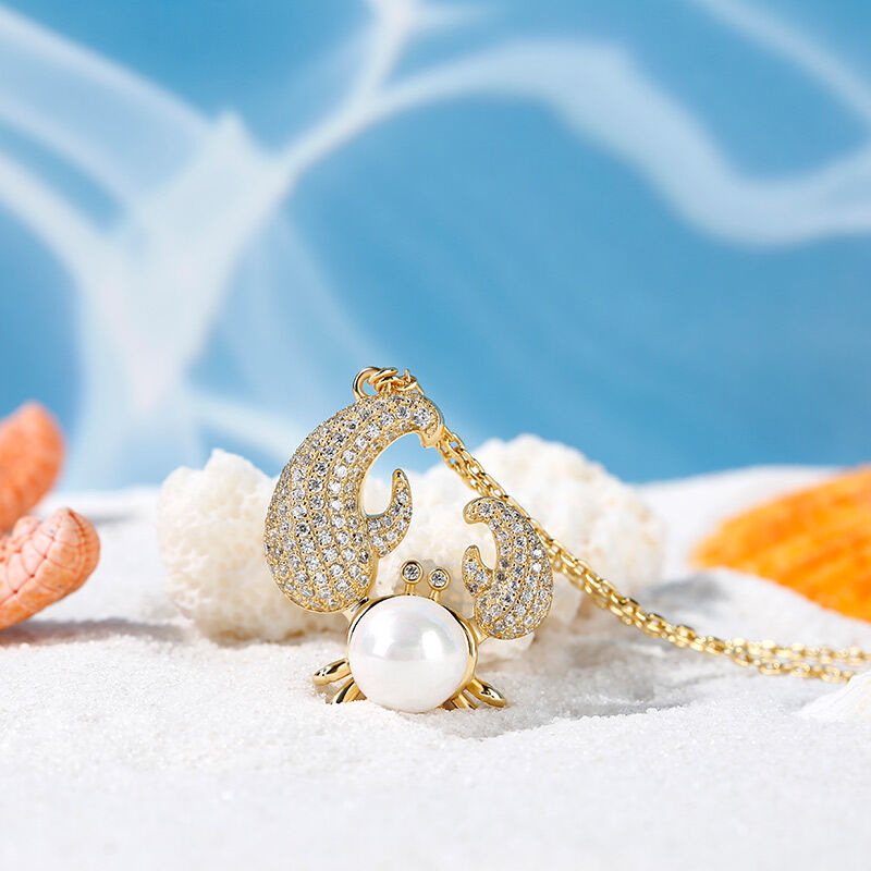 Jeulia Cultured Pearl Crab Pendant Sterling Silver Necklace