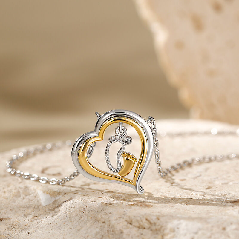 Jeulia "Our Footprints" Mom & Baby Heart Sterling Silver Necklace