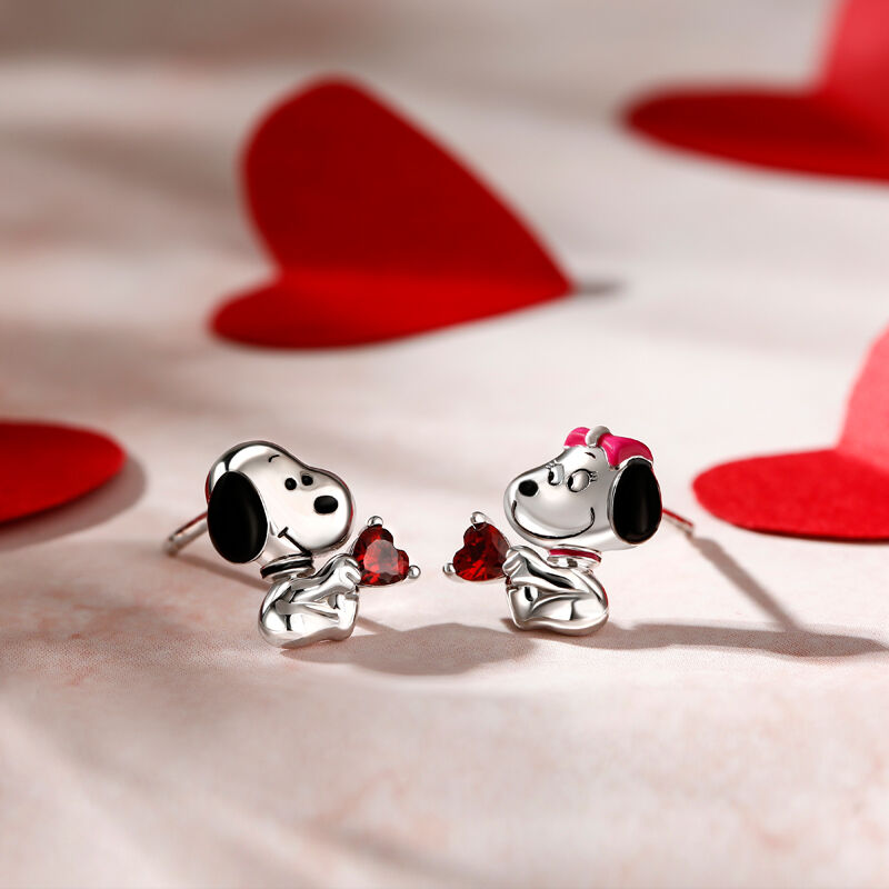 Jeulia "Find Your True Love" Puppy Couple Heart Sterling Silver Earrings