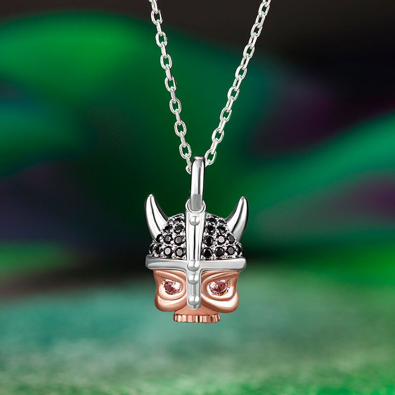 Jeulia "Horned Demon" Skull Design Two Tone Sterling Silver Jewelry Set