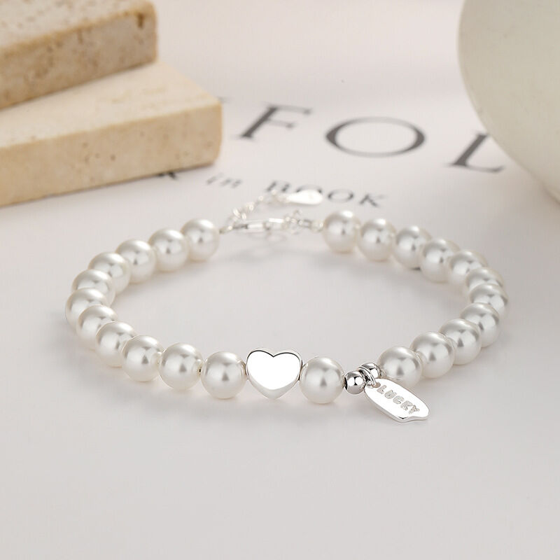 Jeulia Heart Design White Pearl Sterling Silver Bracelet