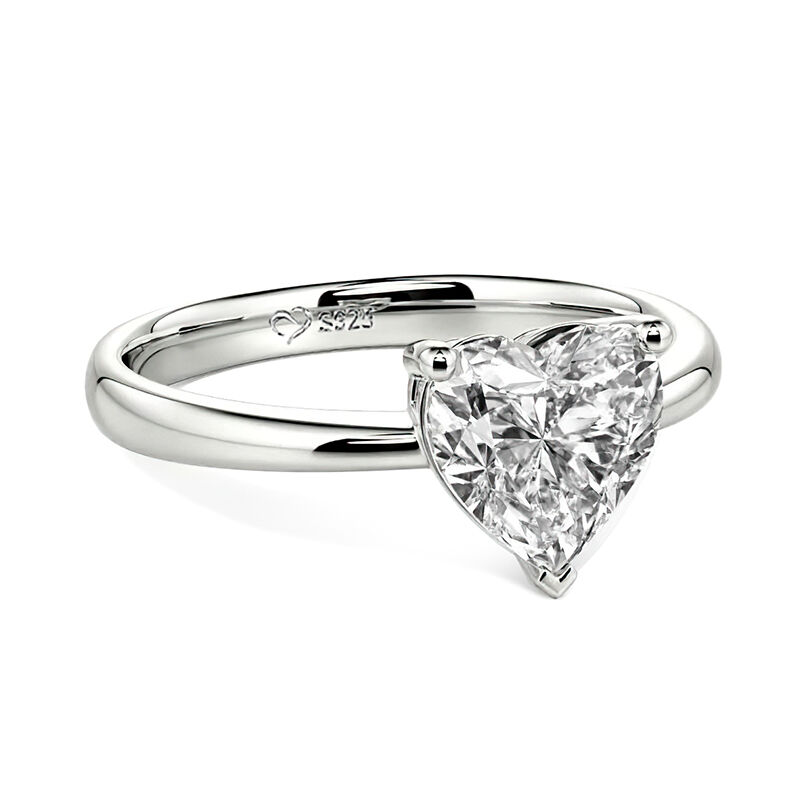 Heart Cut Solitaire Sterling Silver Engagement Ring
