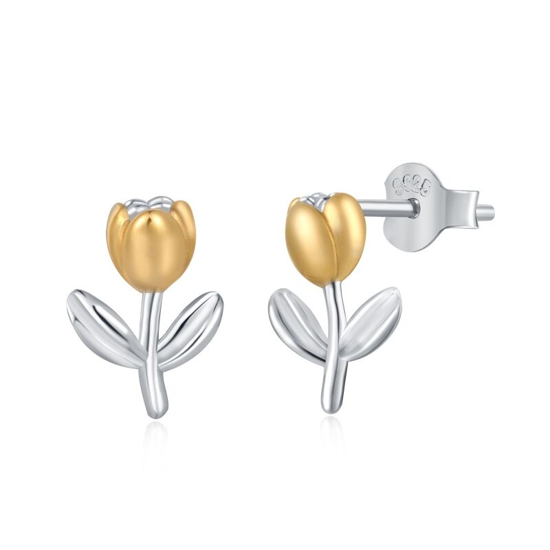 Jeulia "Blossoming Beauty" Tulip Sterling Silver Stud Earrings