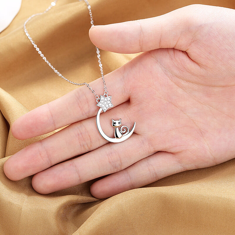Jeulia Collier Chat Classique Lune et Étoiles Argent Sterling