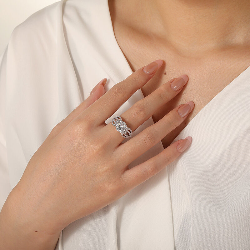 Jeulia Intertwined Round Engagement Ring Sterling Silver