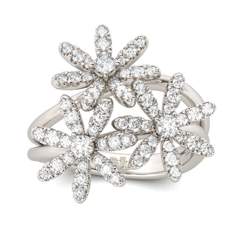 Jeulia Flower Design Split Shank Sterling Silver Ring