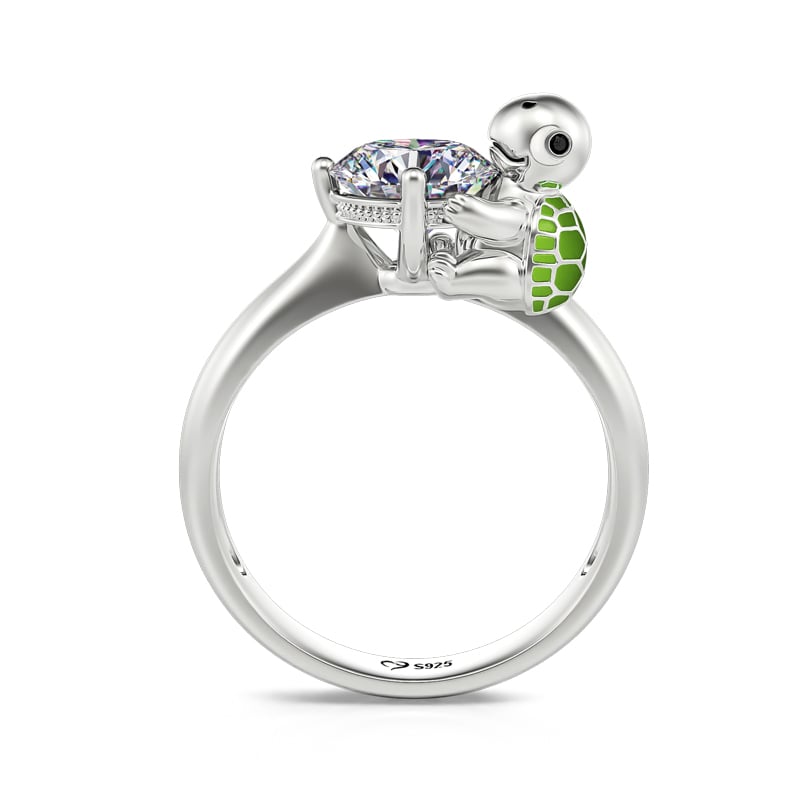 Jeulia Hug Me "Slowest Chase" Tortoise Round Cut Sterling Silver Ring