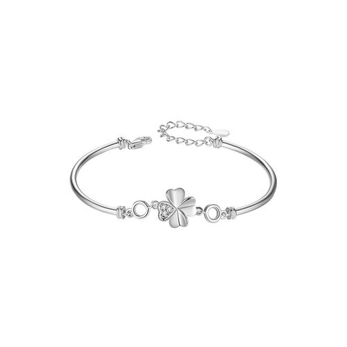 Jeulia Sparkling Four-leaf clover Sterling Silver Bangle