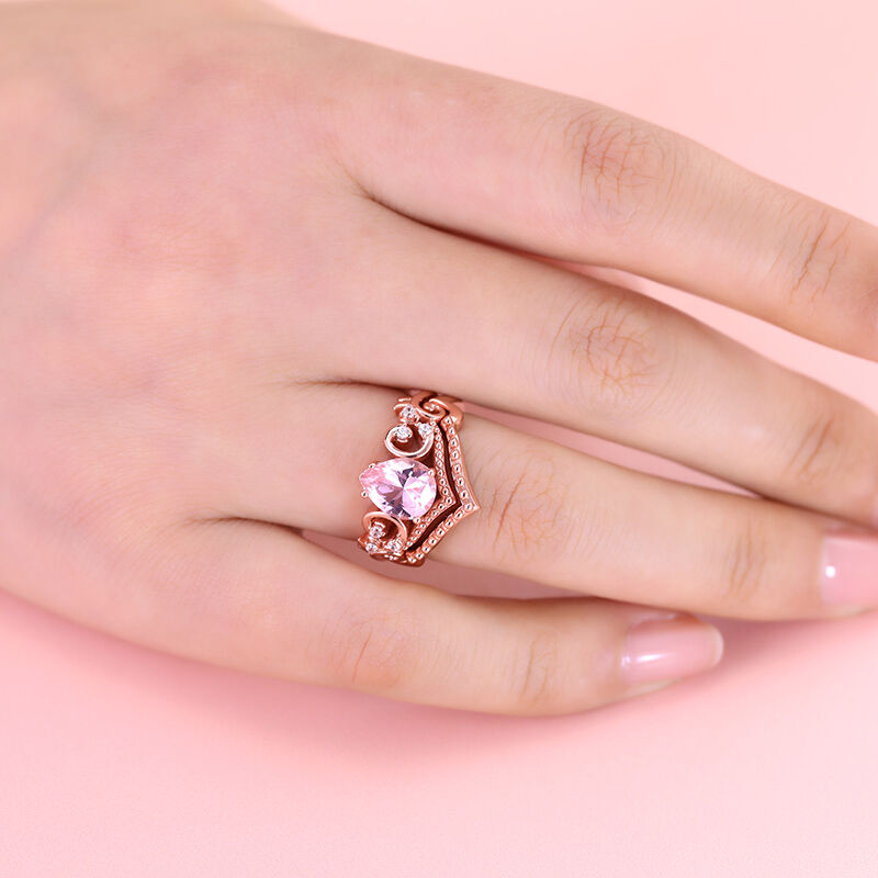 Jeulia V-shaped Pear Cut Synthetic Morganite Sterling Silver Ring Set