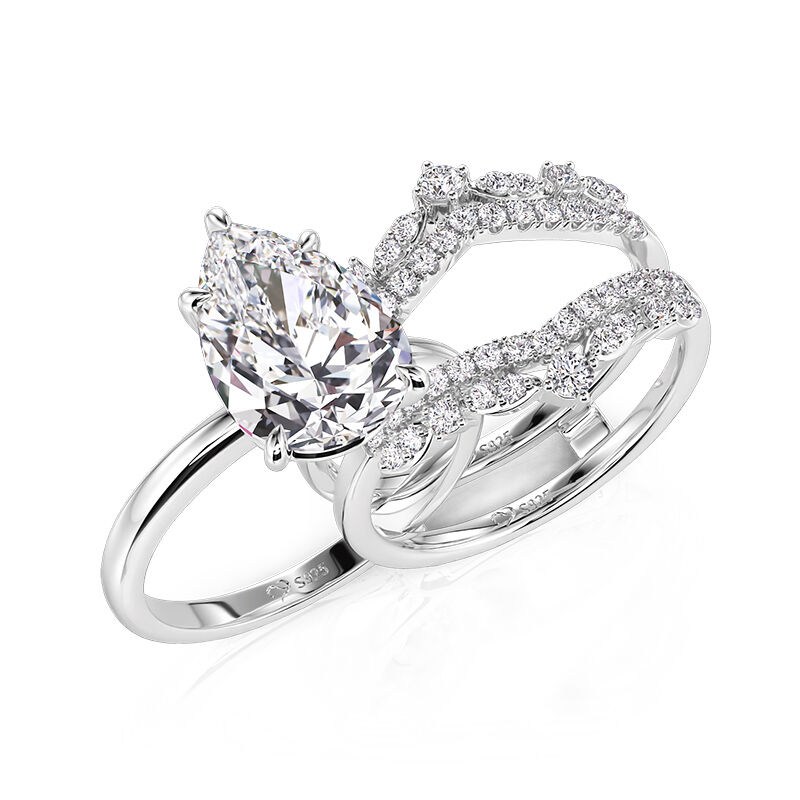 Jeulia Set Anello di Fidanzamento Taglio Pera con Enhancer in Argento Sterling