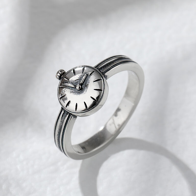 Jeulia "Back to the Past" Clock Sterling Silver Ring