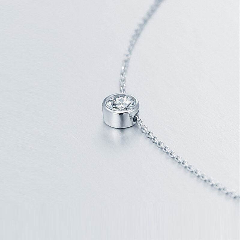 Jeulia Simple Round Cut Stone Pendant Sterling Silver Necklace