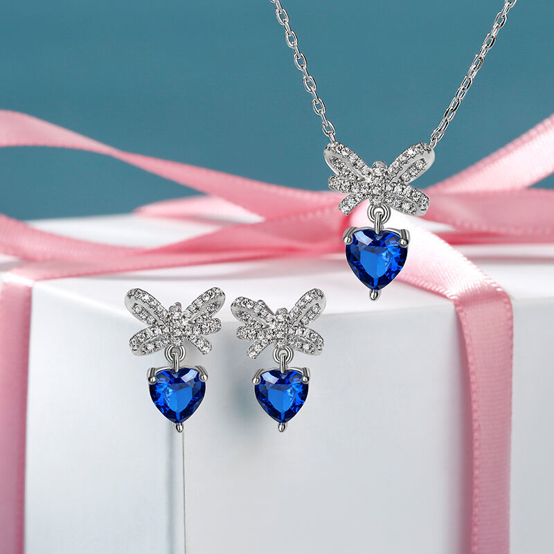 Jeulia Bowknot Love Heart Sterling Silver Jewelry Set